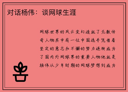 对话杨伟:谈网球生涯
