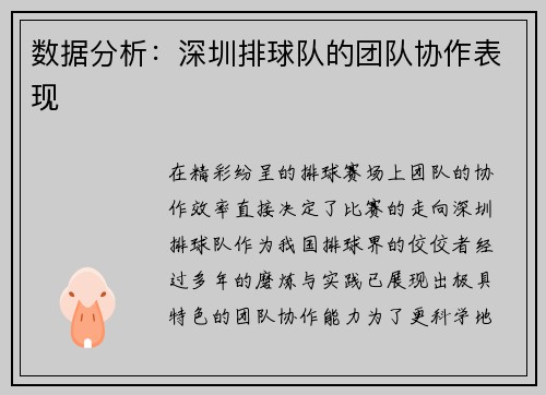 数据分析：深圳排球队的团队协作表现